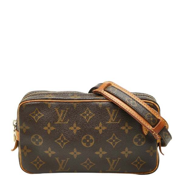 LOUIS VUITTON Authentic Brown Monogram Leather Pochette Shoulder Bag